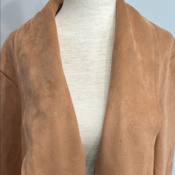 Catherine Malandrino  Faux Suede Tan Open Front Long  Jacket - Picture 5 of 9